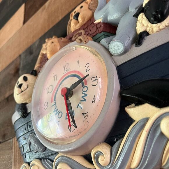 Vintage Noah's Ark Wall Clock Nursery Room Two By Two Rainbow Kids Time Working - Picture 3 of 7